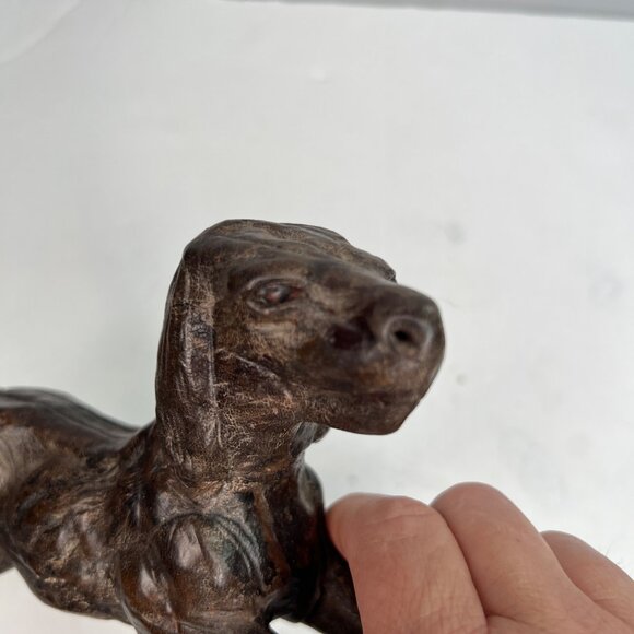 Handcrafted Dark Tan Leather Dog Figurine Sculpture Glass Eyes - Picture 7 of 10